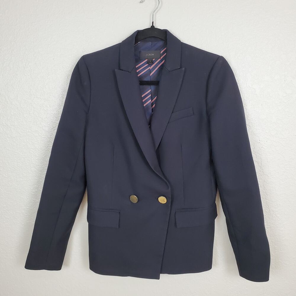 J. Crew Blazer Womens Size 2 Dover Double Breasted Wool Gold Button Academia